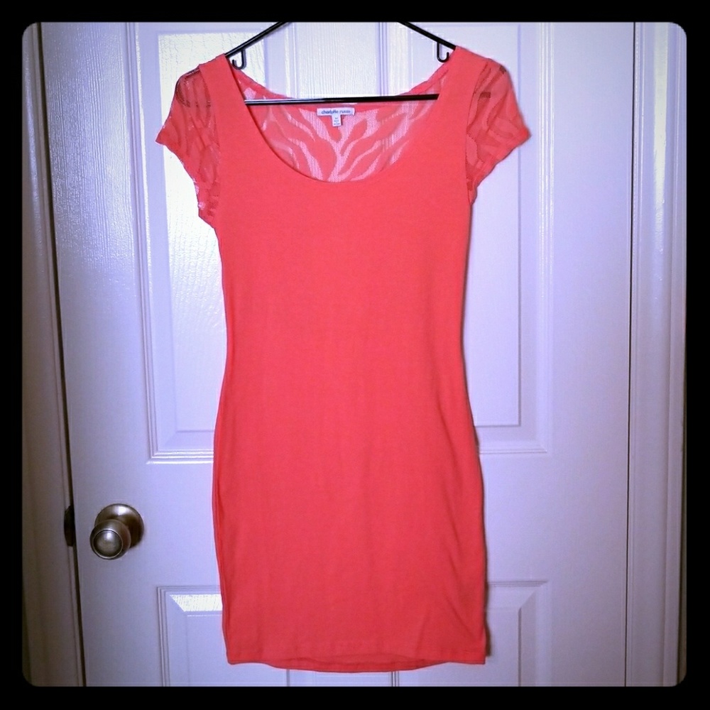 Mesh Back Coral Mini Dress